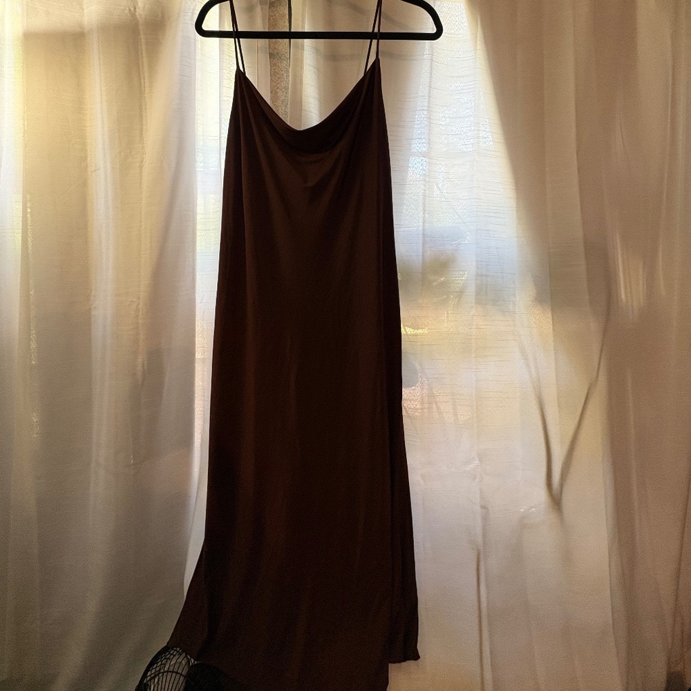 Brown Midi Spaghetti Strap Dress